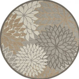 8' Round Gray And Ivory Round Floral Indoor Outdoor Area Rug - Homeroots
