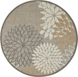 8' Round Gray And Ivory Round Floral Indoor Outdoor Area Rug - Homeroots