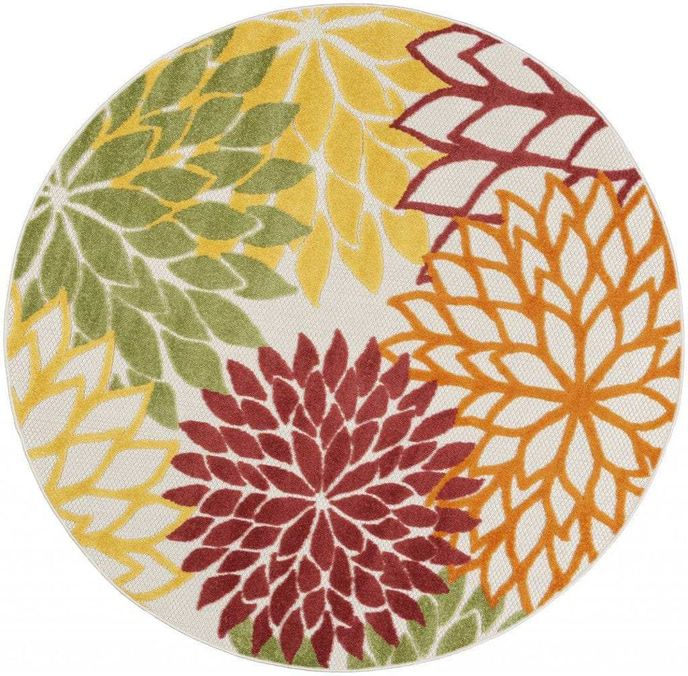 4' Round Green And Ivory Round Floral Indoor Outdoor Area Rug - Homeroots - Flyclothing LLC