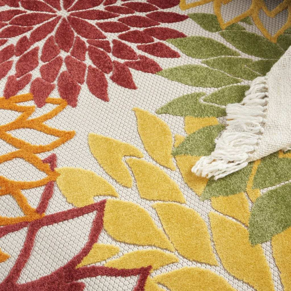 4' Round Green And Ivory Round Floral Indoor Outdoor Area Rug - Homeroots - Flyclothing LLC