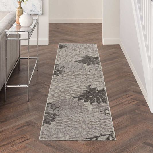 2' X 10' Gray Floral Indoor Outdoor Area Rug - Homeroots - Flyclothing LLC