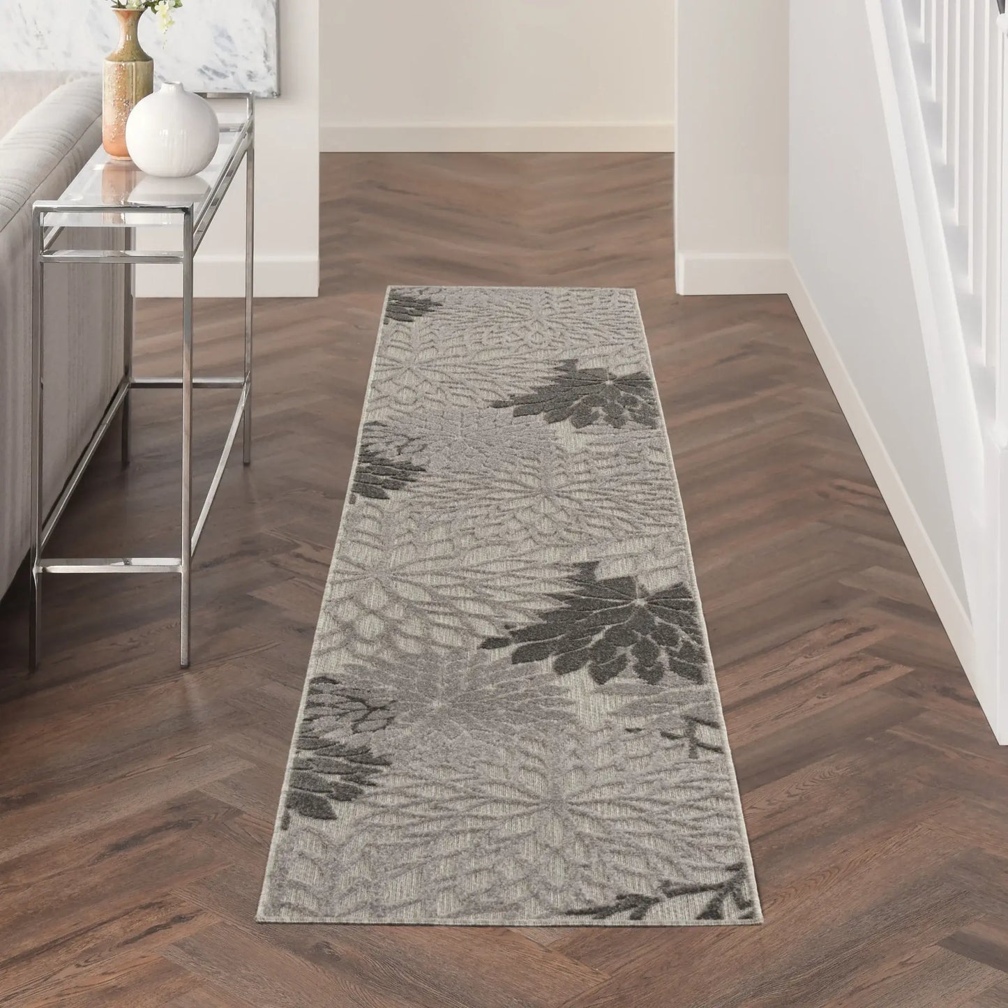 2' X 12' Silver and Gray Indoor Outdoor Runner Rug - Homeroots - Flyclothing LLC