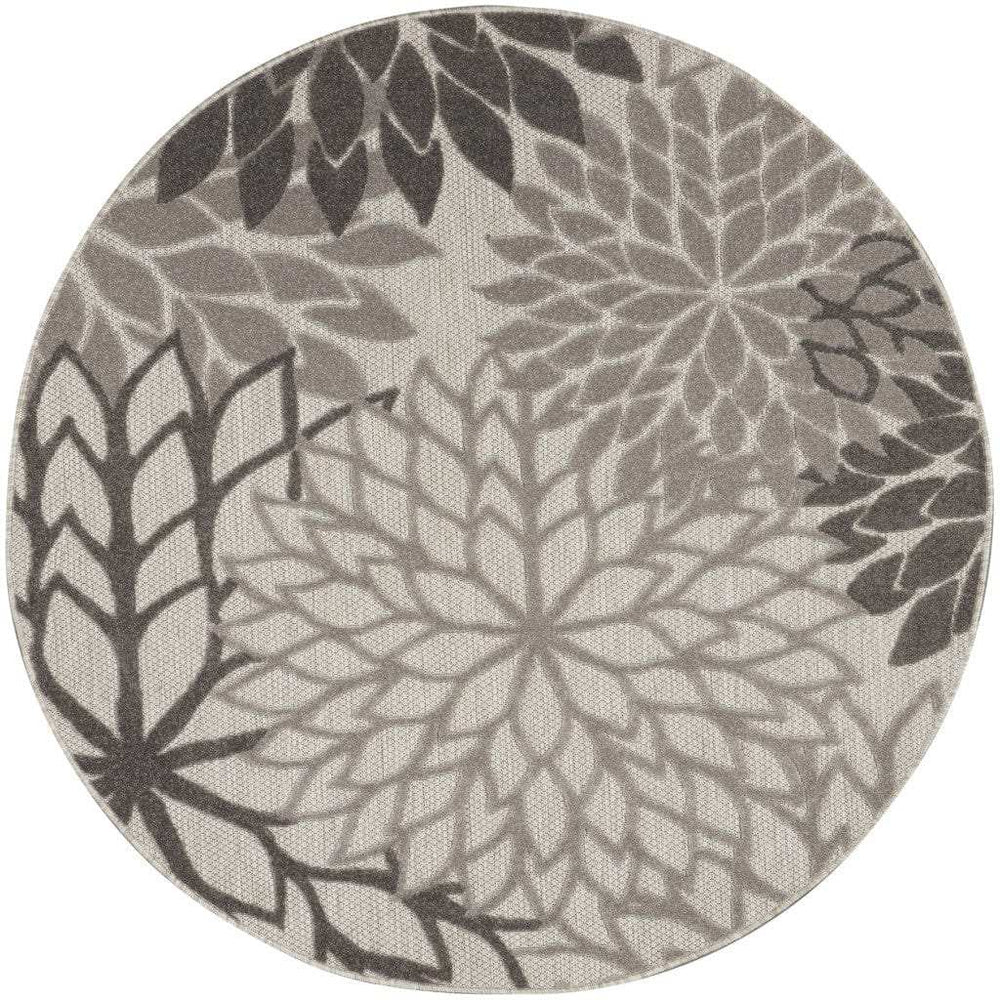 4' Round Gray Round Floral Indoor Outdoor Area Rug - Homeroots - Flyclothing LLC