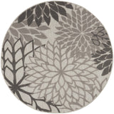 4' Round Gray Round Floral Indoor Outdoor Area Rug - Homeroots