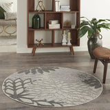 4' Round Gray Round Floral Indoor Outdoor Area Rug - Homeroots - Flyclothing LLC