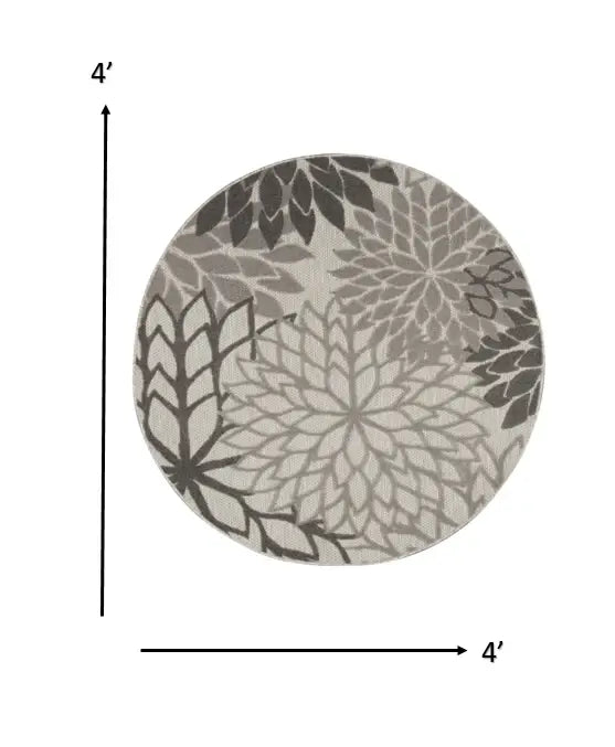 4' Round Gray Round Floral Indoor Outdoor Area Rug - Homeroots - Flyclothing LLC