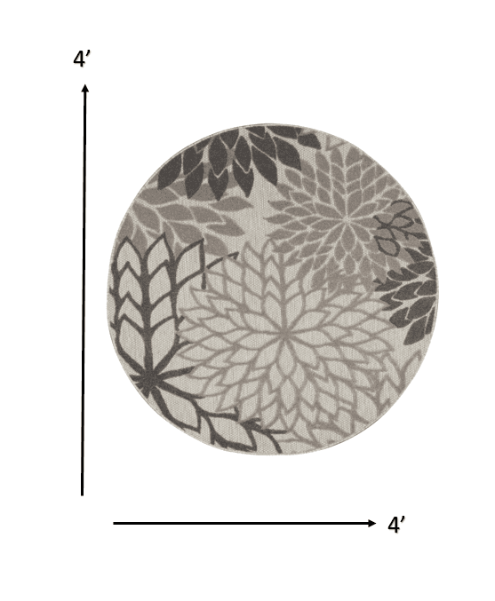 4' Round Gray Round Floral Indoor Outdoor Area Rug - Homeroots - Flyclothing LLC