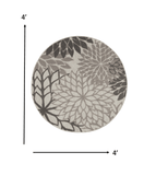 4' Round Gray Round Floral Indoor Outdoor Area Rug - Homeroots