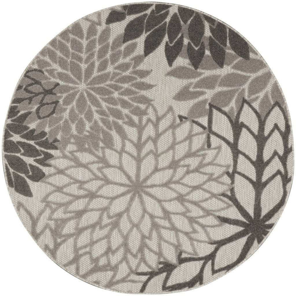 4' Round Gray Round Floral Indoor Outdoor Area Rug - Homeroots - Flyclothing LLC