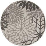 4' Round Gray Round Floral Indoor Outdoor Area Rug - Homeroots