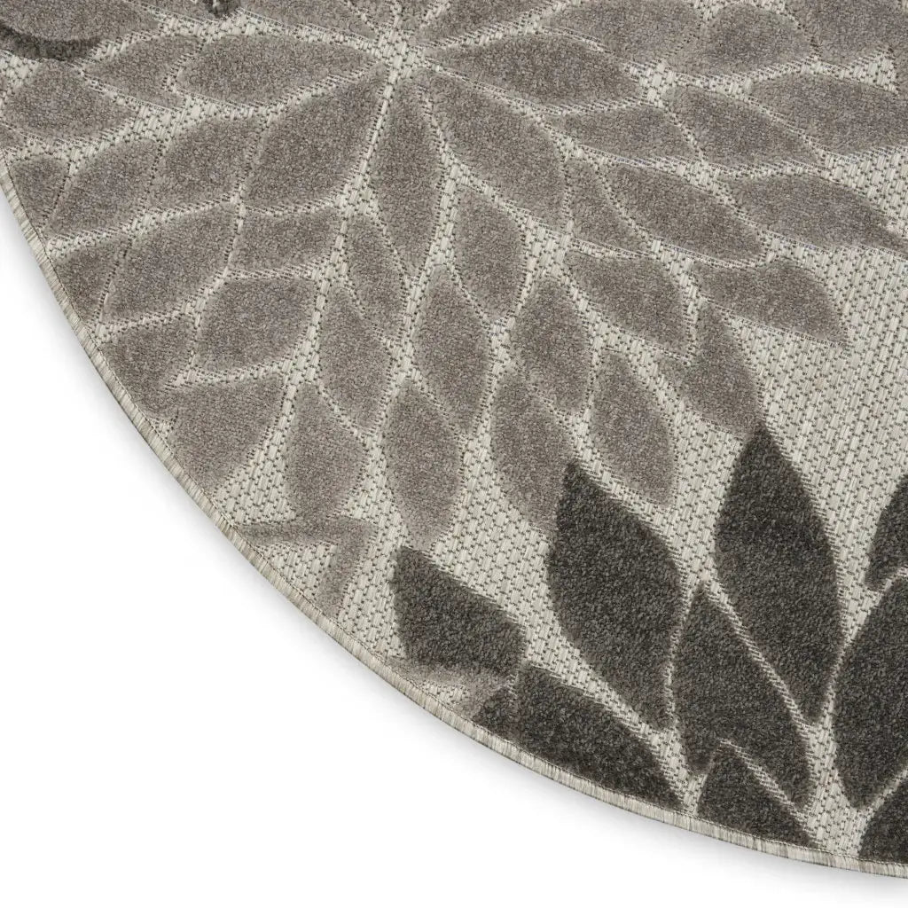 8' Round Gray Round Floral Indoor Outdoor Area Rug - Homeroots - Flyclothing LLC