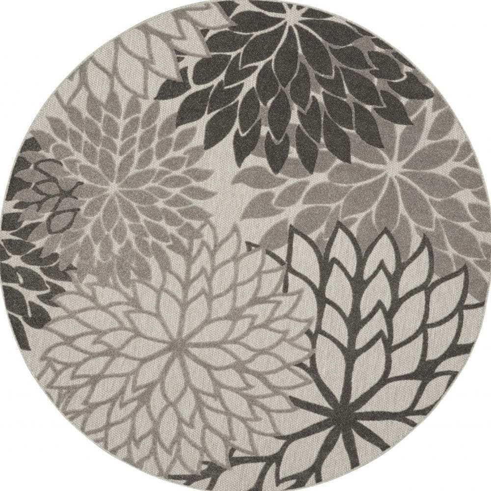 8' Round Gray Round Floral Indoor Outdoor Area Rug - Homeroots - Flyclothing LLC