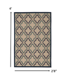 4' X 6' Blue And Ivory Geometric Indoor Outdoor Area Rug - Homeroots