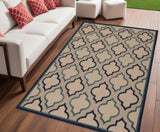 4' X 6' Blue And Ivory Geometric Indoor Outdoor Area Rug - Homeroots