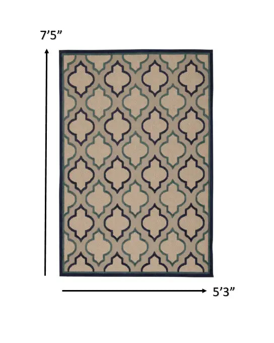 5' X 8' Blue And Ivory Indoor Outdoor Area Rug - Homeroots - Flyclothing LLC
