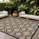8' X 11' Blue And Ivory Geometric Indoor Outdoor Area Rug - Homeroots