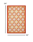 4' X 6' Red And Ivory Geometric Indoor Outdoor Area Rug - Homeroots