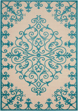 4' X 6' Aqua Damask Indoor Outdoor Area Rug - Homeroots - Flyclothing LLC