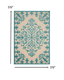 4' X 6' Aqua Damask Indoor Outdoor Area Rug - Homeroots