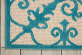 4' X 6' Aqua Damask Indoor Outdoor Area Rug - Homeroots
