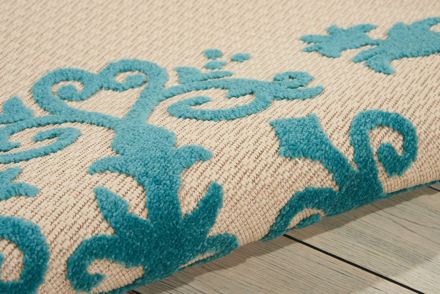 4' X 6' Aqua Damask Indoor Outdoor Area Rug - Homeroots - Flyclothing LLC