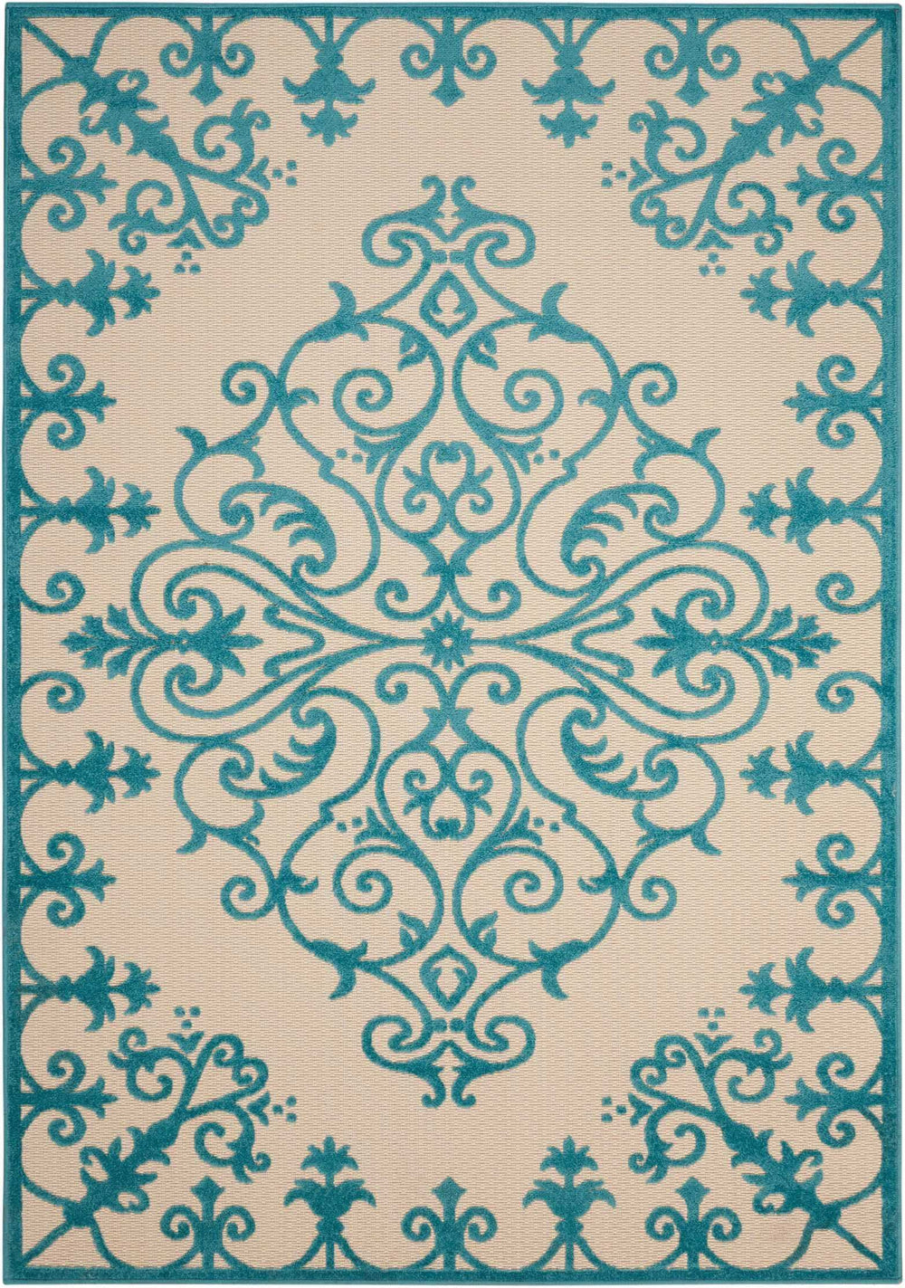 8' X 11' Aqua Damask Indoor Outdoor Area Rug - Homeroots - Flyclothing LLC