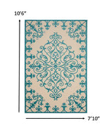 8' X 11' Aqua Damask Indoor Outdoor Area Rug - Homeroots - Flyclothing LLC