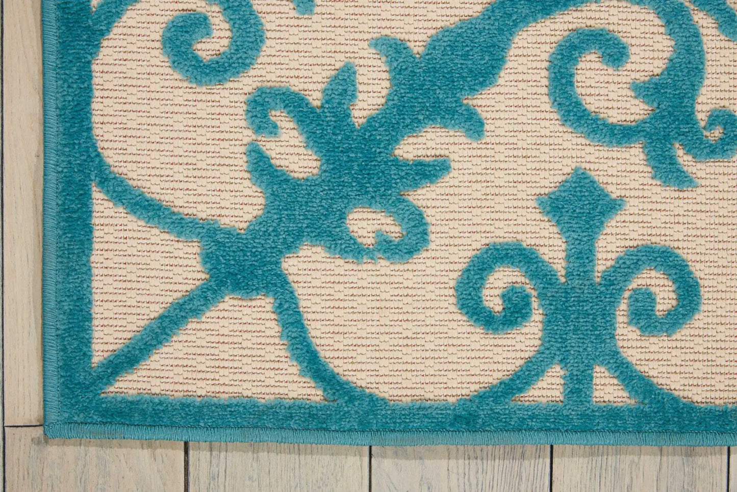 8' X 11' Aqua Damask Indoor Outdoor Area Rug - Homeroots - Flyclothing LLC