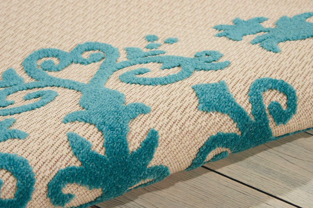 8' X 11' Aqua Damask Indoor Outdoor Area Rug - Homeroots - Flyclothing LLC