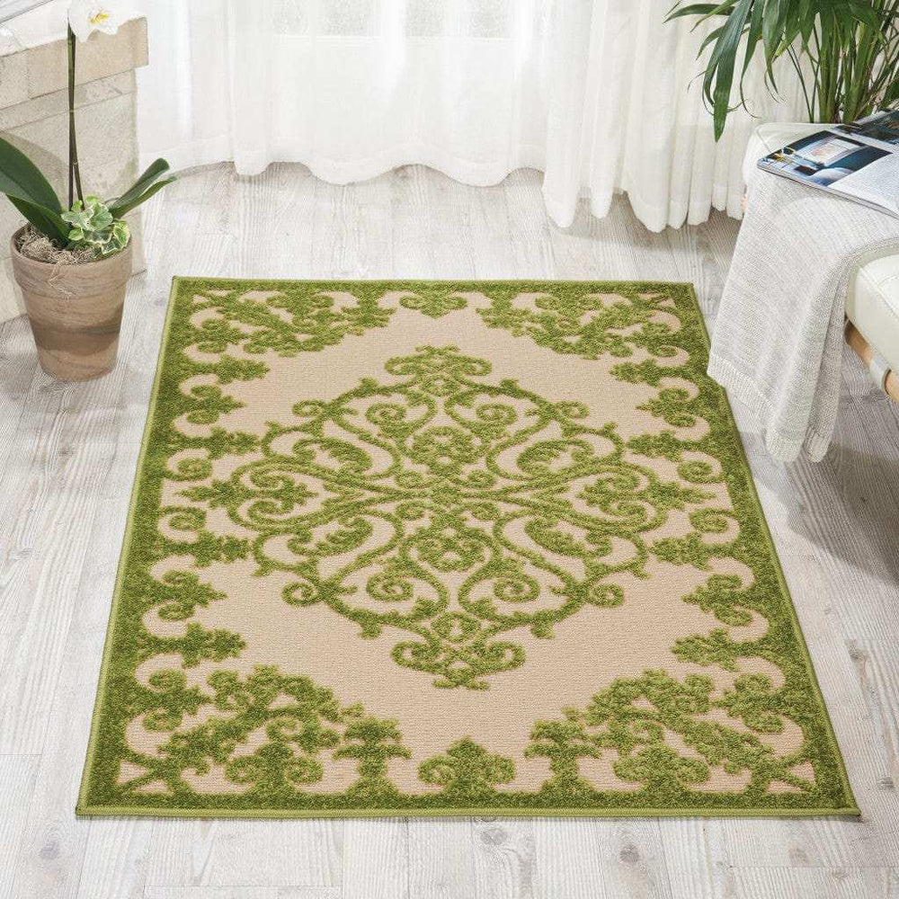 3' X 4' Green Damask Indoor Outdoor Area Rug - Homeroots - Flyclothing LLC