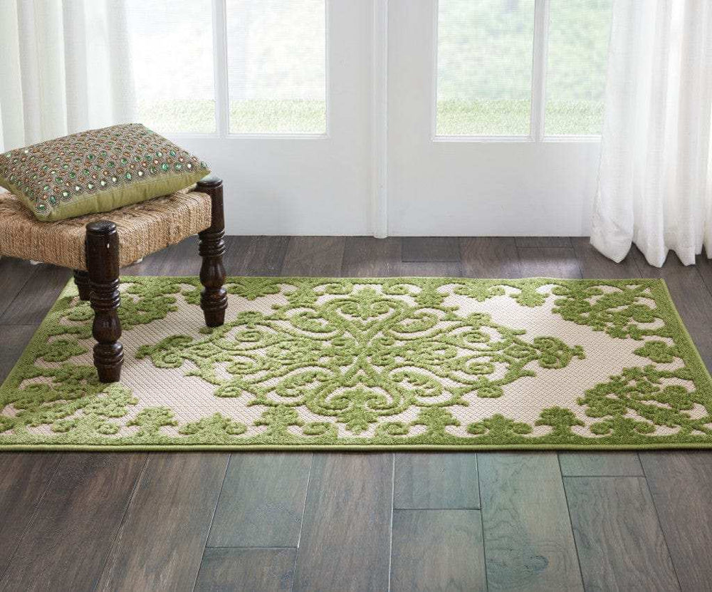 3' X 4' Green Damask Indoor Outdoor Area Rug - Homeroots - Flyclothing LLC