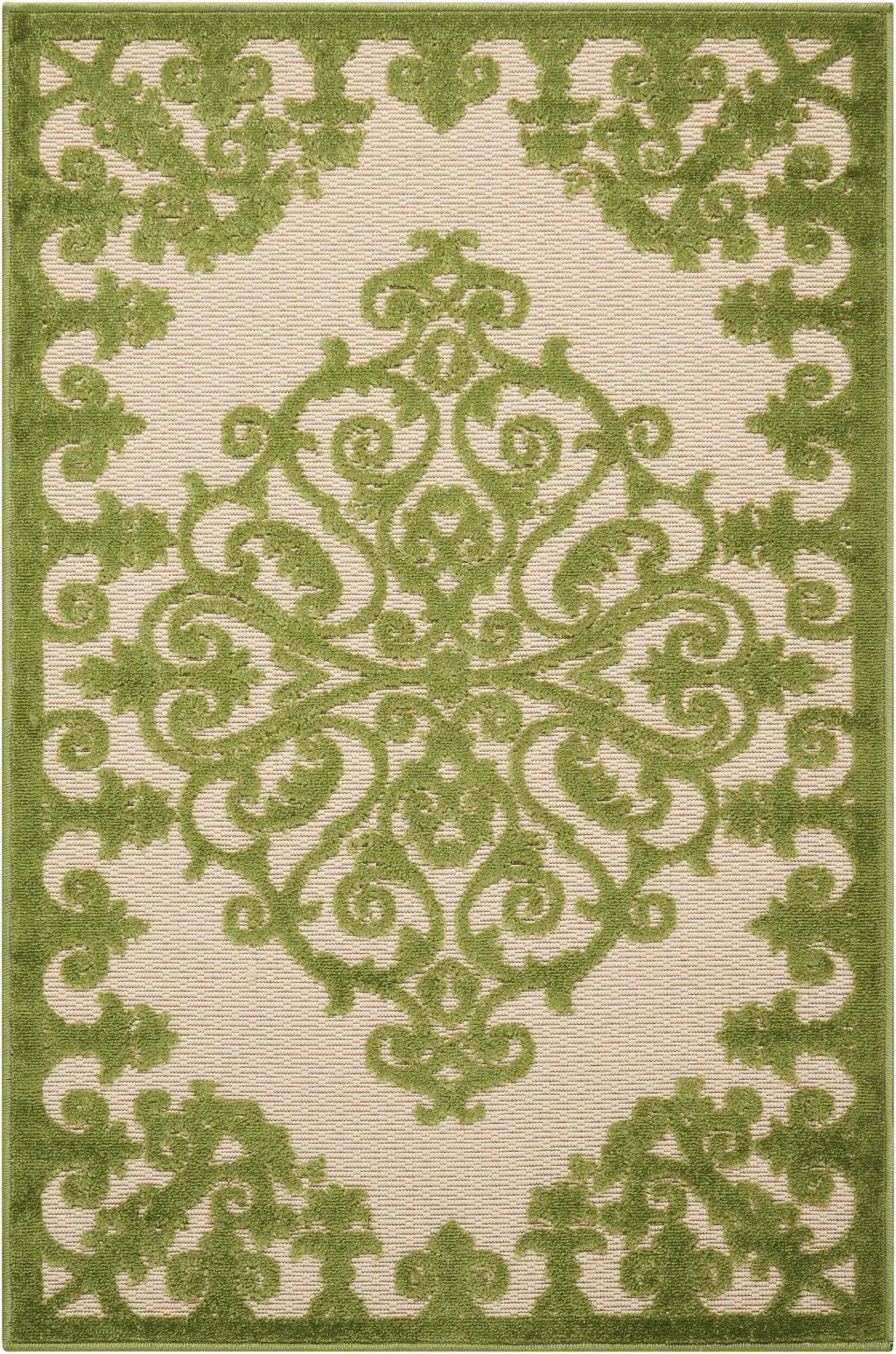 3' X 4' Green Damask Indoor Outdoor Area Rug - Homeroots - Flyclothing LLC