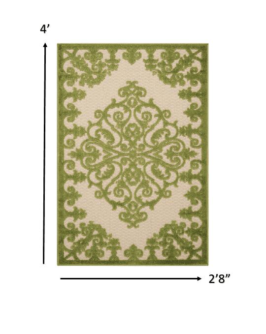 3' X 4' Green Damask Indoor Outdoor Area Rug - Homeroots - Flyclothing LLC