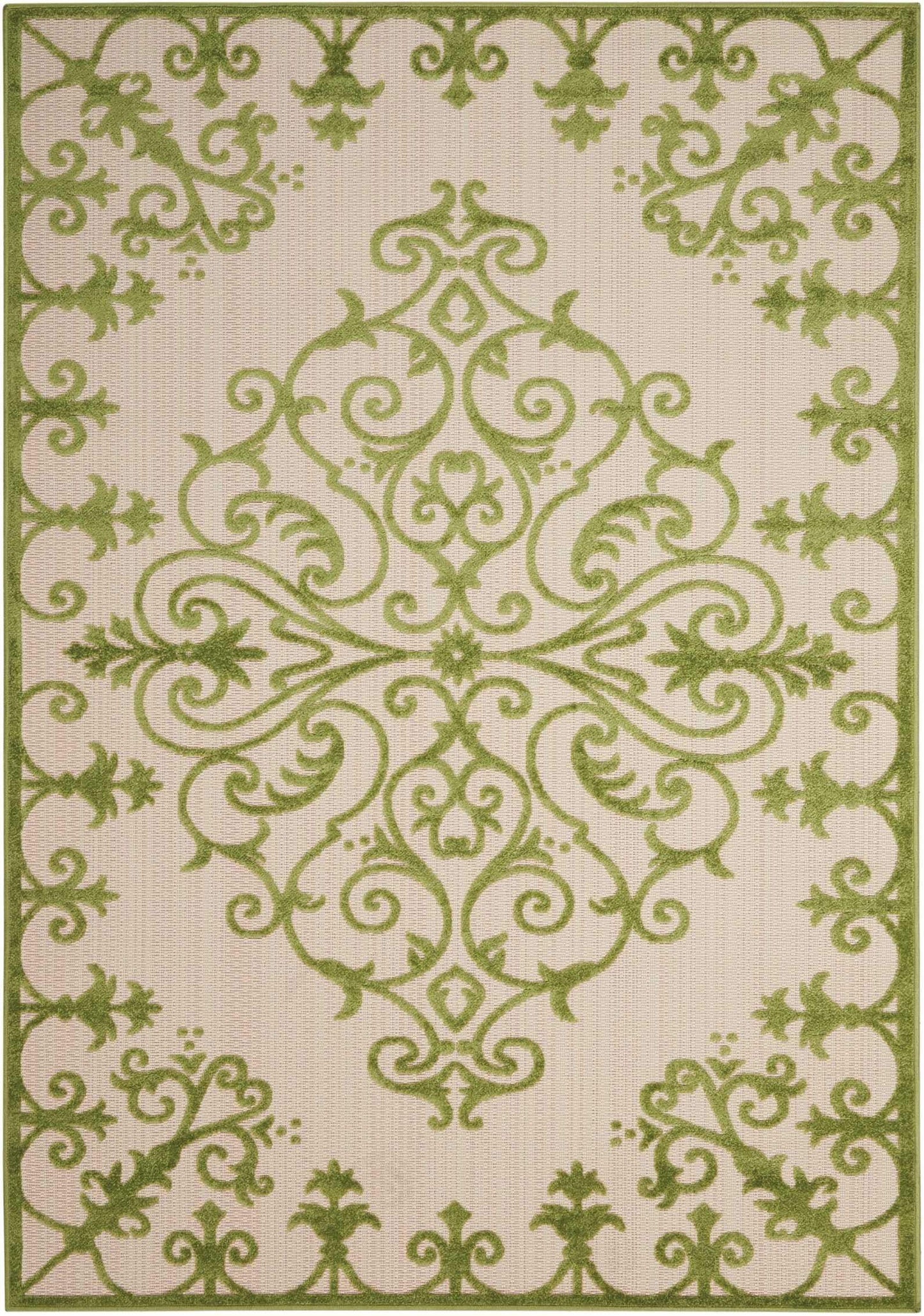 4' X 6' Green Damask Indoor Outdoor Area Rug - Homeroots - Flyclothing LLC
