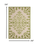 4' X 6' Green Damask Indoor Outdoor Area Rug - Homeroots