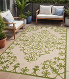 4' X 6' Green Damask Indoor Outdoor Area Rug - Homeroots