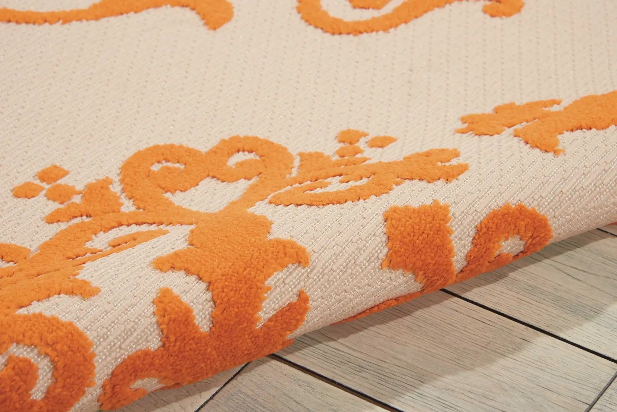 8' X 11' Orange And Ivory Damask Indoor Outdoor Area Rug - Homeroots - Flyclothing LLC