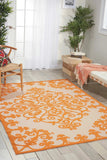 8' X 11' Orange And Ivory Damask Indoor Outdoor Area Rug - Homeroots - Flyclothing LLC