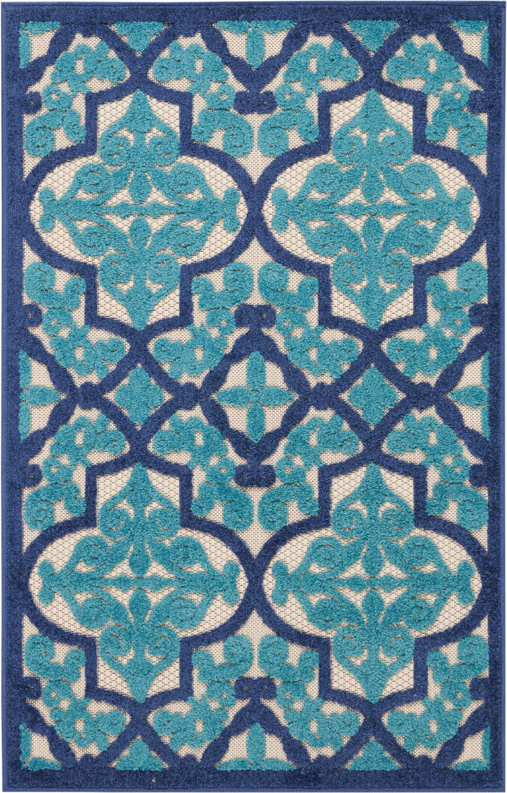 3' X 4' Blue And Ivory Moroccan Indoor Outdoor Area Rug - Homeroots