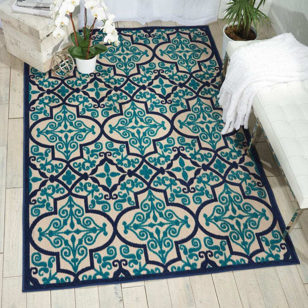 5' X 8' Blue And Ivory Moroccan Indoor Outdoor Area Rug - Homeroots - Flyclothing LLC