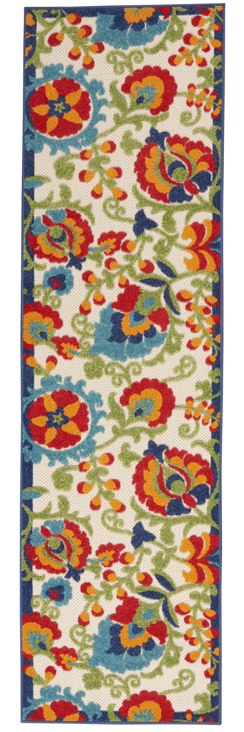 2' X 6' Green And Ivory Floral Indoor Outdoor Area Rug