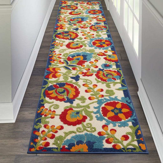 2' X 10' Green And Ivory Floral Indoor Outdoor Area Rug - Homeroots - Flyclothing LLC