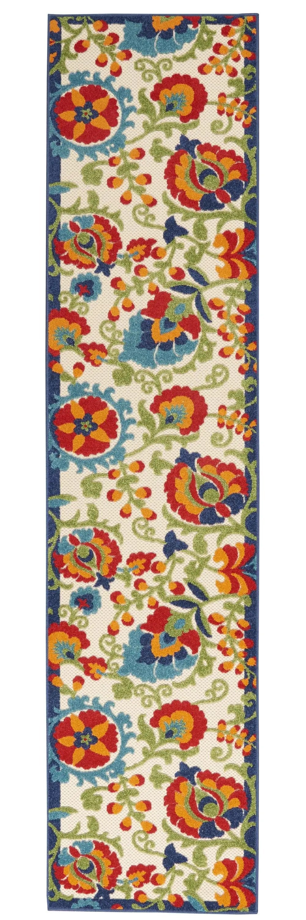 12' Runner Green And Ivory Floral Indoor Outdoor Runner Rug - Homeroots