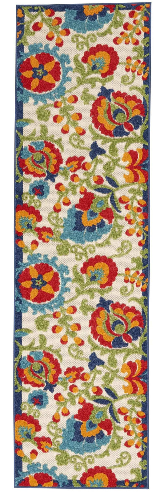 2' X 8' Green And Ivory Floral Indoor Outdoor Area Rug - Homeroots - Flyclothing LLC