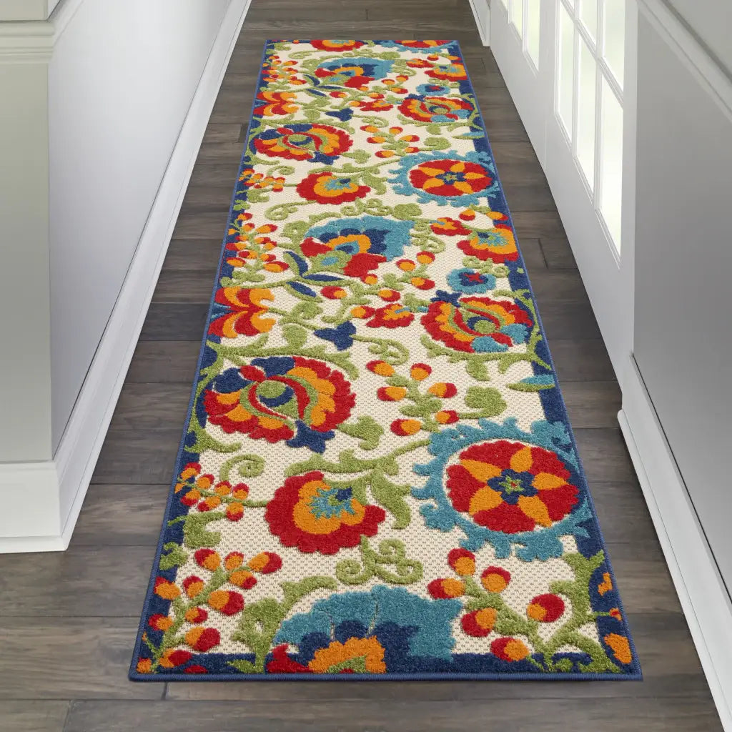 2' X 8' Green And Ivory Floral Indoor Outdoor Area Rug - Homeroots - Flyclothing LLC