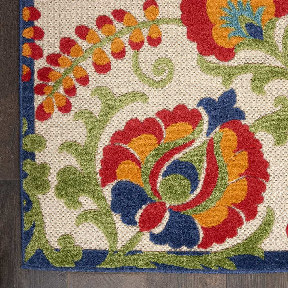 4' X 6' Green And Ivory Floral Indoor Outdoor Area Rug - Homeroots - Flyclothing LLC