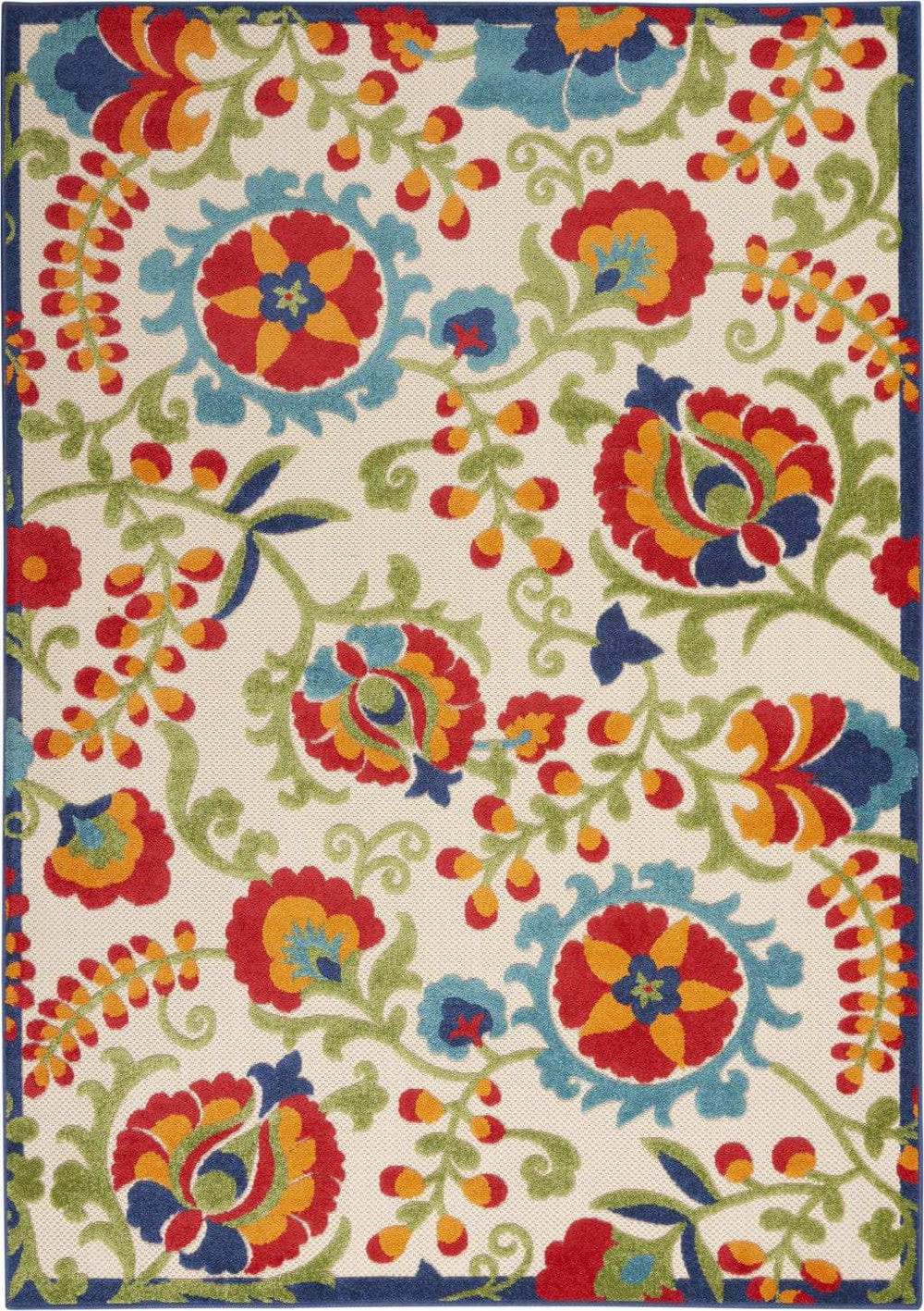 4' X 6' Green And Ivory Floral Indoor Outdoor Area Rug - Homeroots - Flyclothing LLC