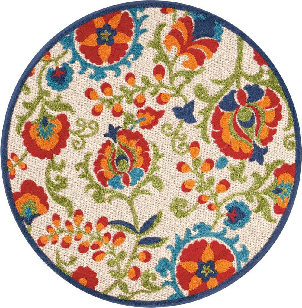 4' Round Green And Ivory Round Floral Indoor Outdoor Area Rug - Homeroots - Flyclothing LLC