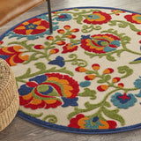 4' Round Green And Ivory Round Floral Indoor Outdoor Area Rug - Homeroots - Flyclothing LLC