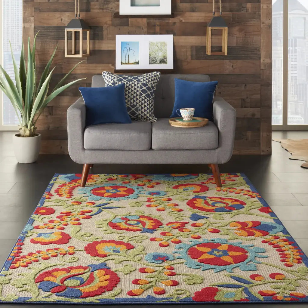 5' X 8' Green And Ivory Indoor Outdoor Area Rug - Homeroots - Flyclothing LLC